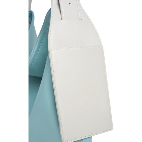 Women's Light Blue Tote Hobo Vegan Leather Shoulder Strap Zippered Pocket Bag - Picture 5 of 5